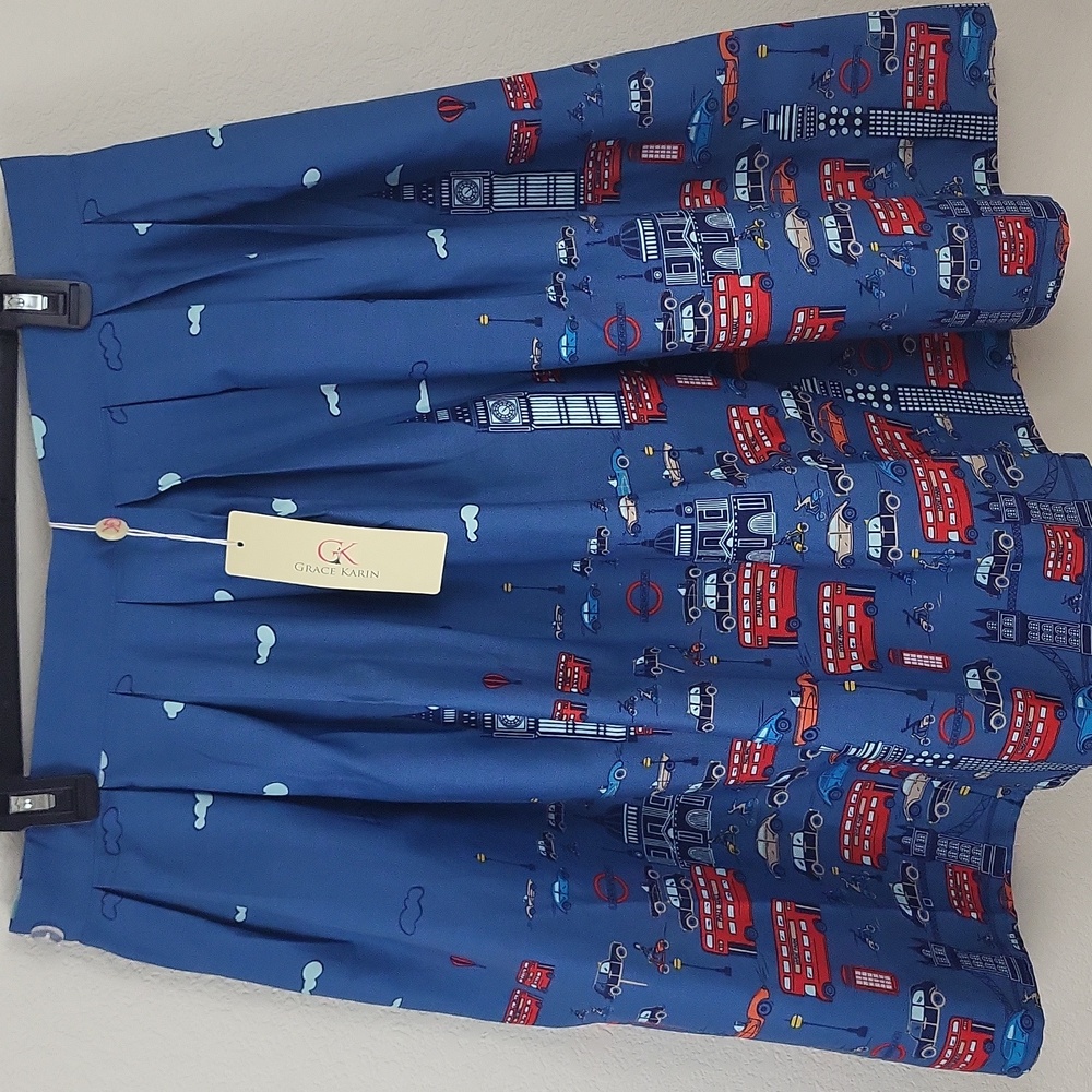 NWT Grace Karin Blue London Pleated Skirt Size XL - Picture 5 of 11